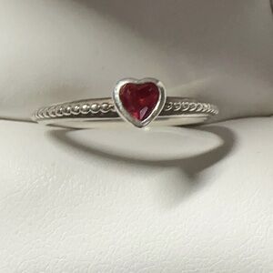 Pandora Silver Ring with Red Heart Stone Size 58